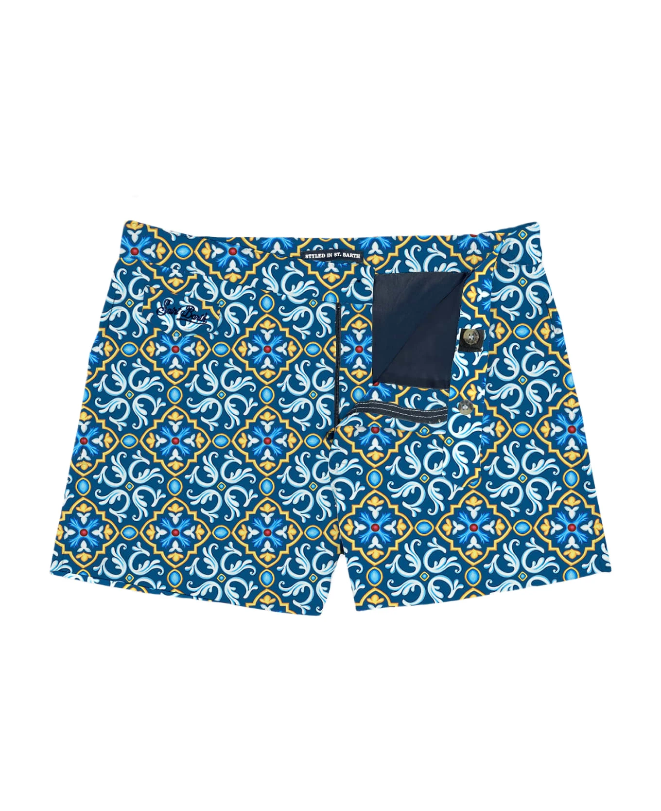 MC2 Saint Barth Man Swim Shorts With Maiolica Print