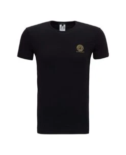 Versace Man's Black Cotton T-shirt With Medusa Logo Print