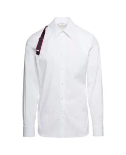 Alexander McQueen White Shirt With Harness Detail In Stretch Cotton Man