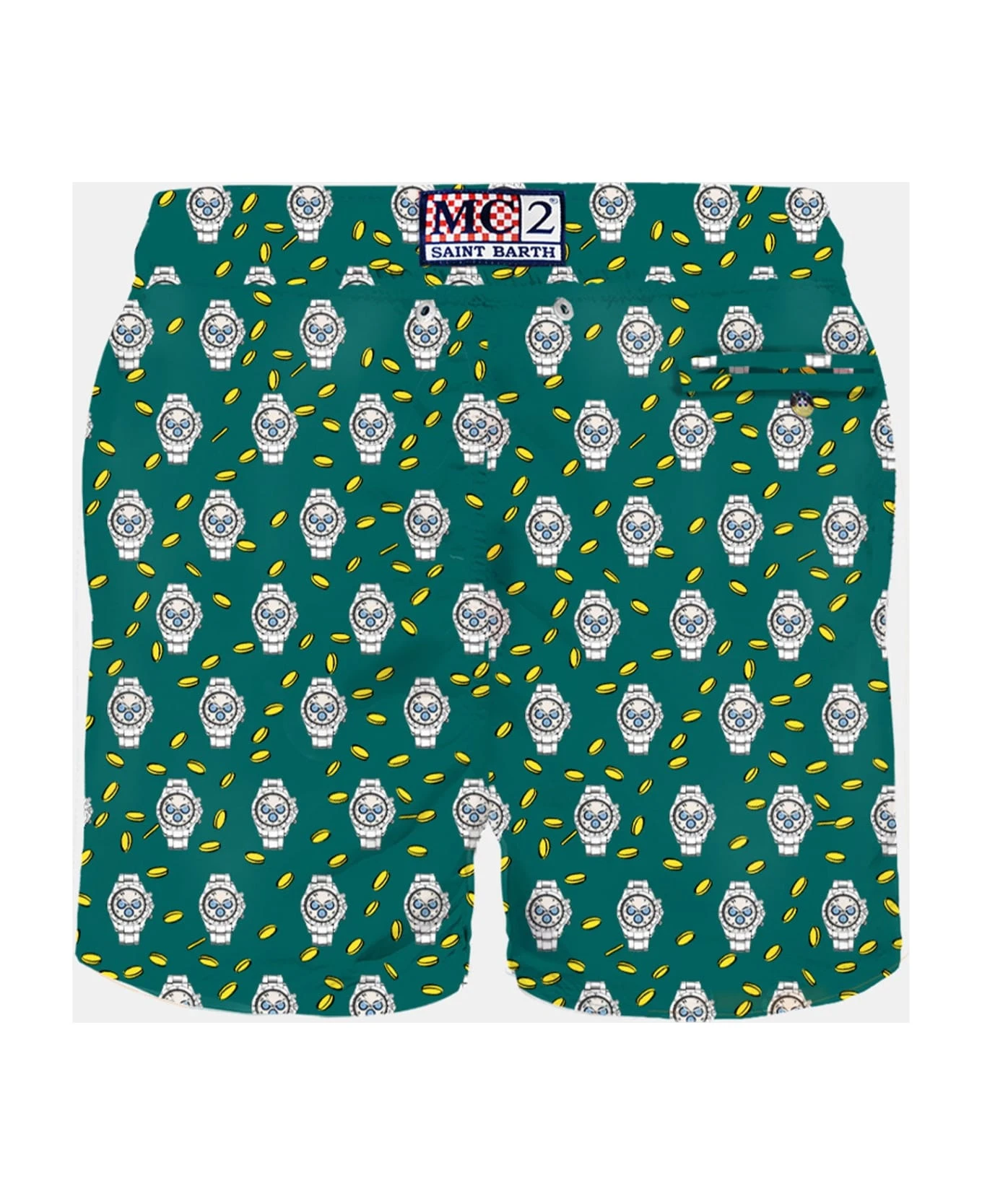 MC2 Saint Barth Man Light Fabric Swim Shorts With Money And Watch Print - Image 2