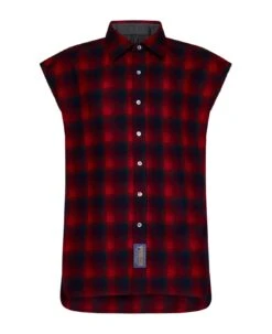 Maison Margiela Red Pendleton Check Wool Sleeveless Shirt