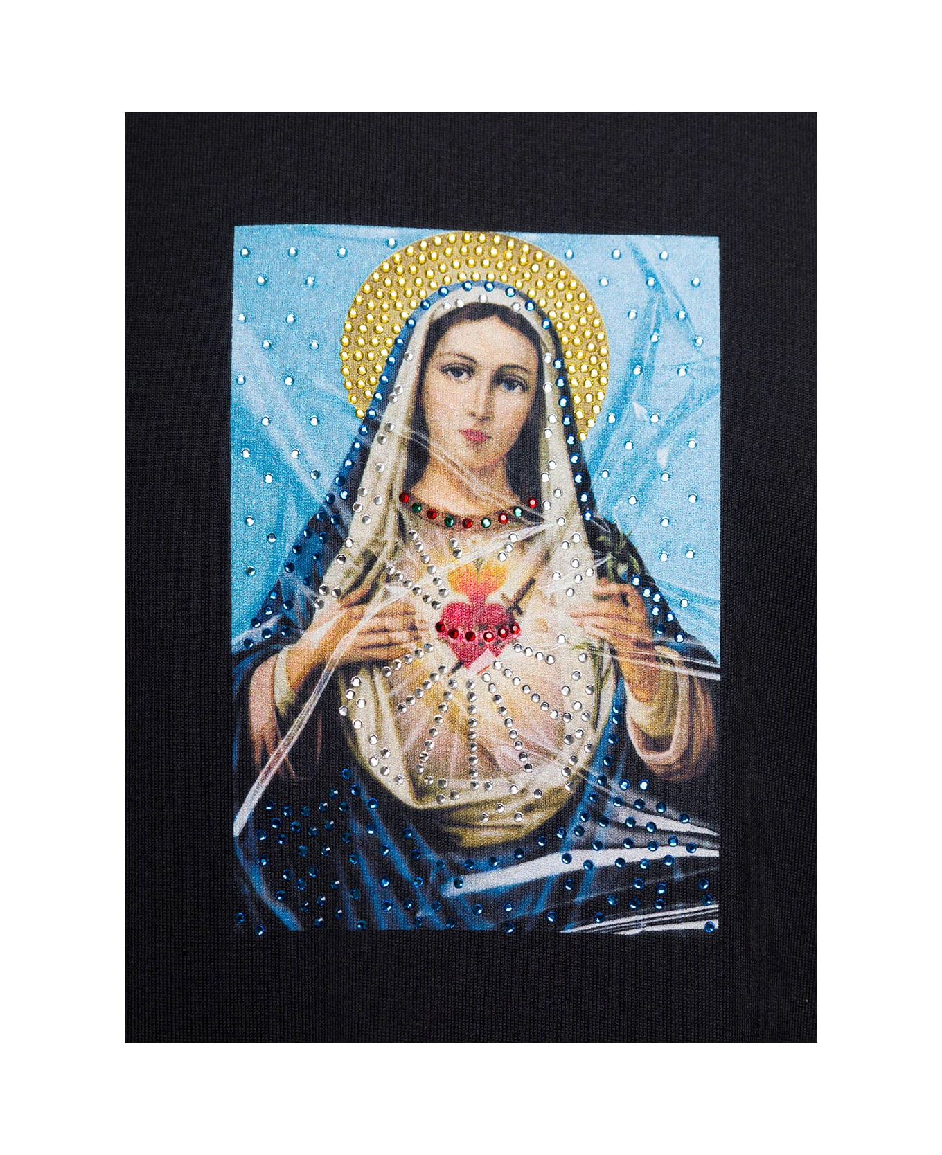 Dolce & Gabbana Black Crewneck T-shirt With Print And Fusible Rhinestone In Cotton Man - Image 3