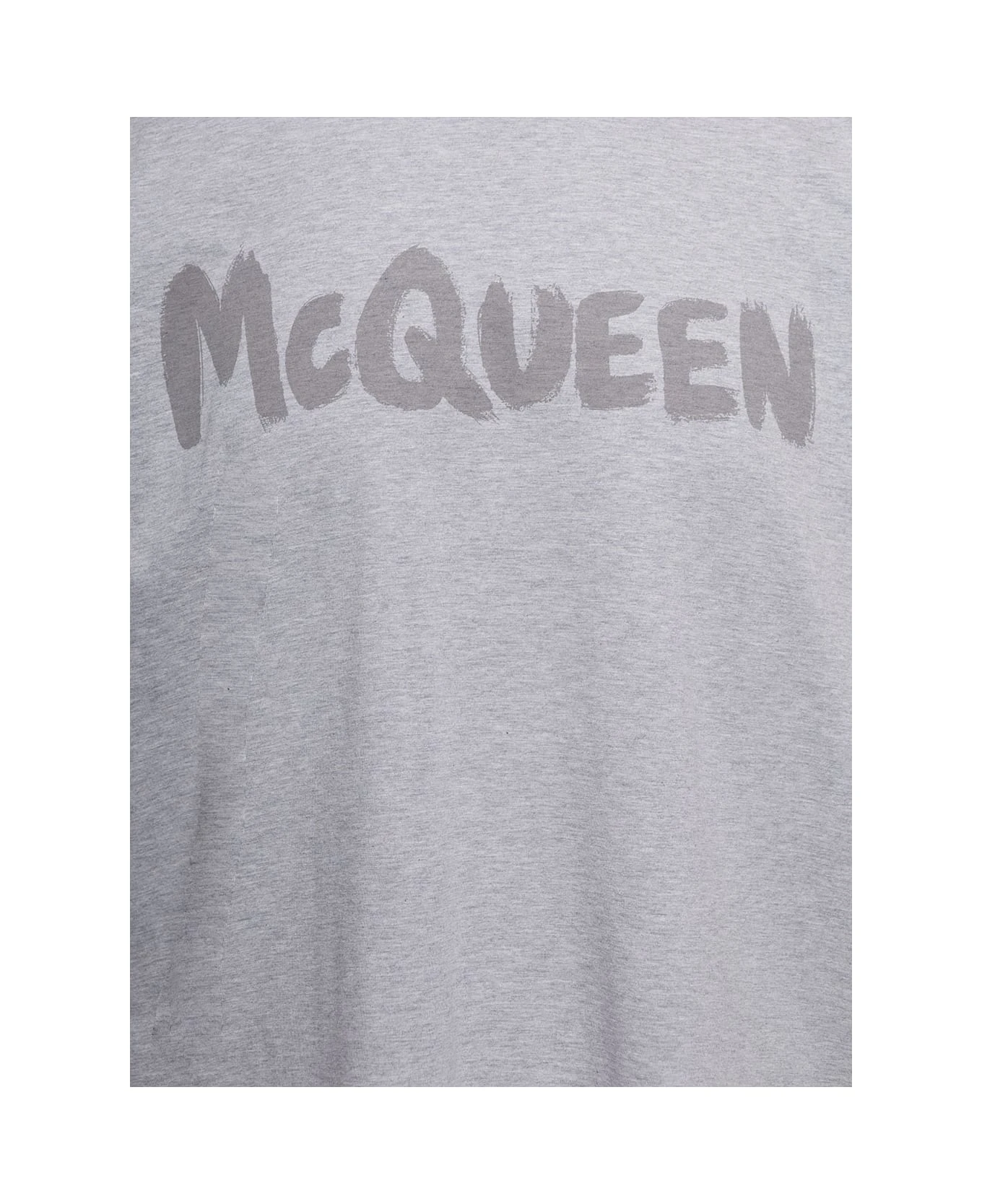 Alexander McQueen Grey Oversized T-shirt With Tonal Graffiti Logo Print In Cotton Man - Image 3