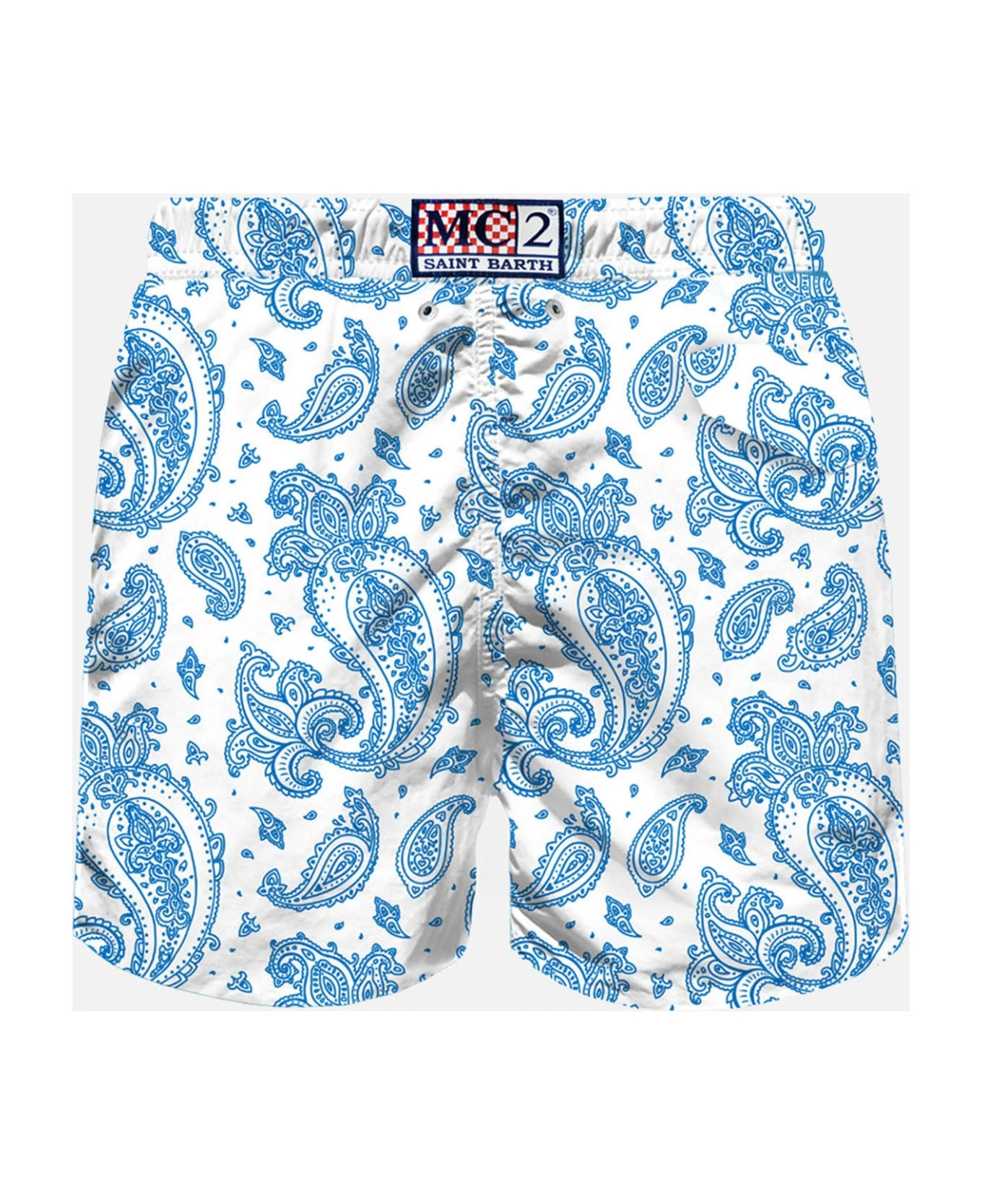MC2 Saint Barth Man Light Fabric Swim Shorts With Light Blue Paisley Print - Image 2