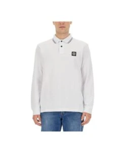 Stone Island Logo Patch Ribbed Polo Shirt